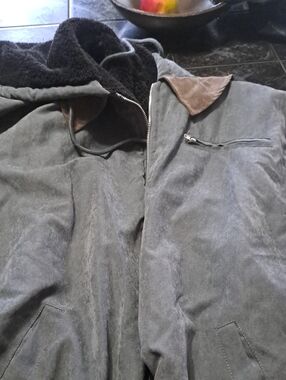 Men's Hooded Winter Jacket - Gray with Brown Trim OUKU BRAND